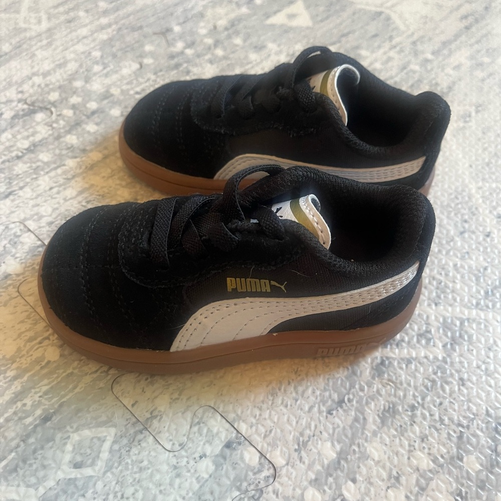 Puma Kids Black & White Sneakers with Gum Sole